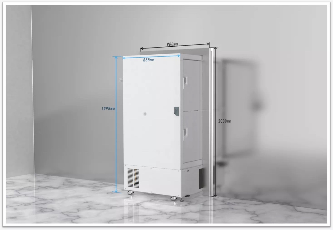 Съемная конструкция двери морозильной камеры Meling ULT решает проблему входа в узкие двери
